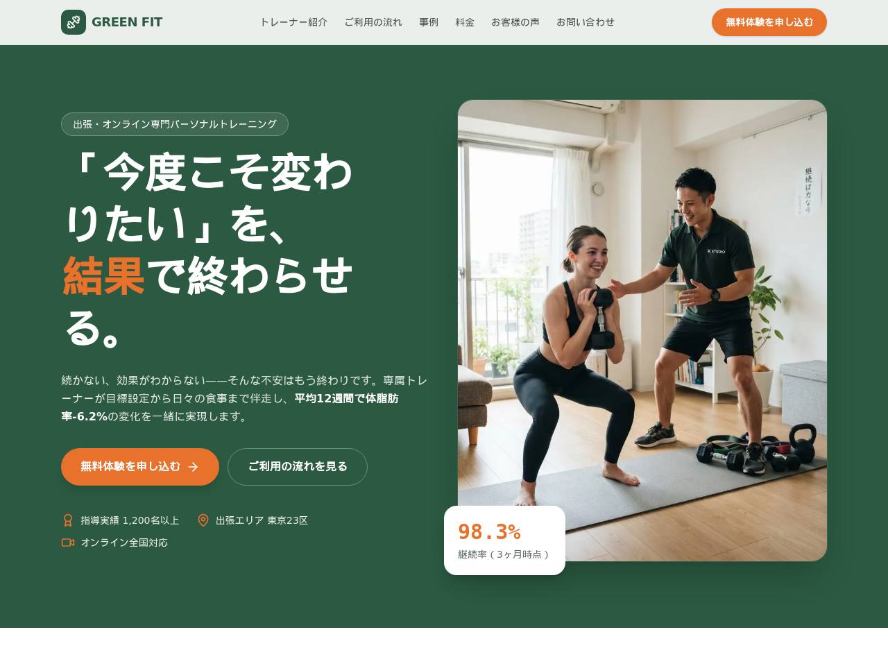 トレーナーの専門性を伝える型のデモサイト画面