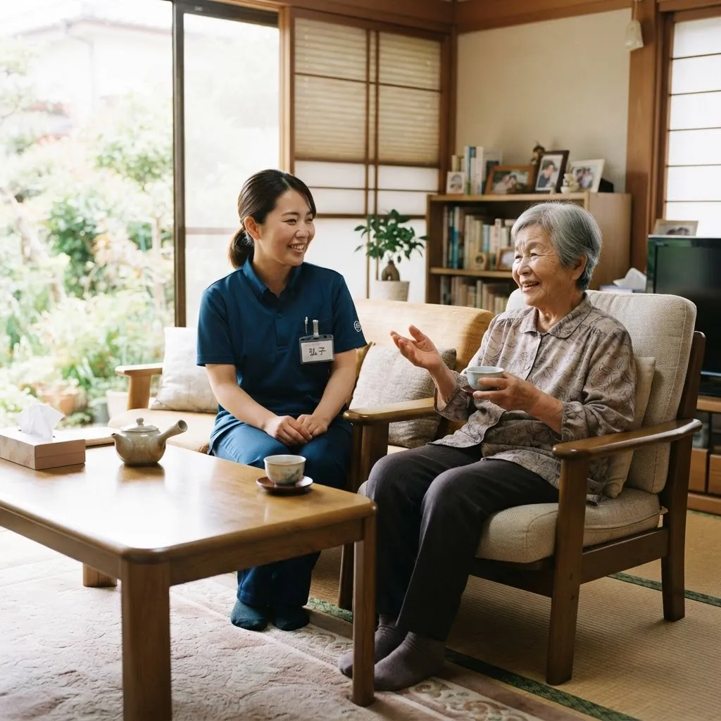 スタッフが利用者と自然な会話をしている様子