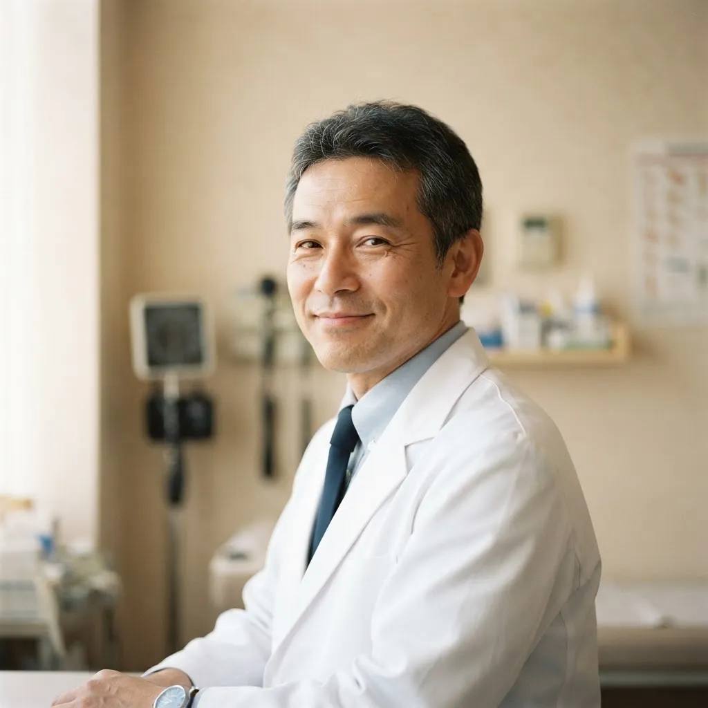 白衣を着て柔らかい表情で立つ院長 早瀬亮介