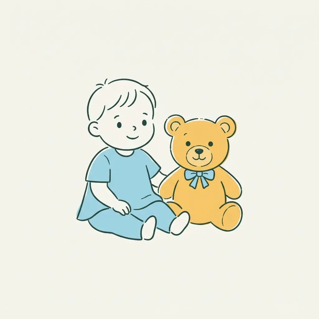 くまのぬいぐるみと子どもをあらわす小児科のアイコン線画
