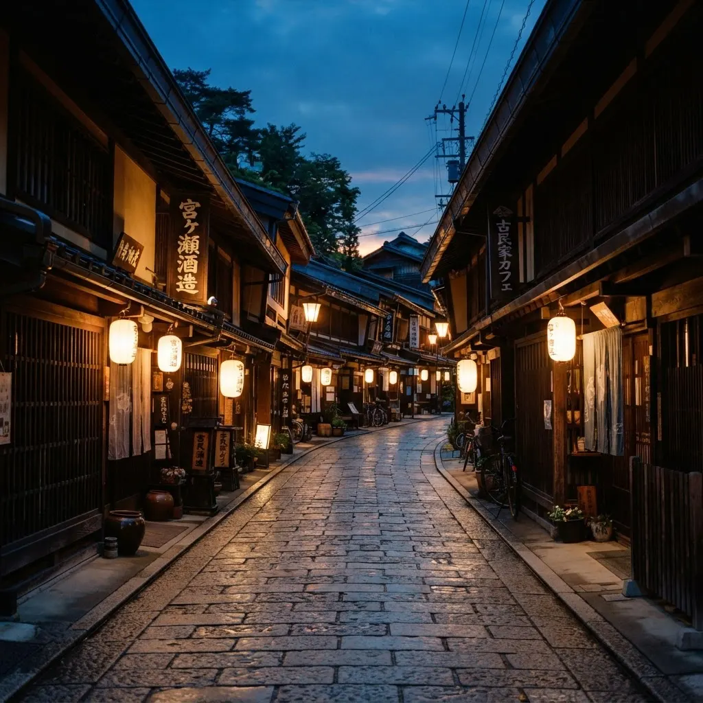 夜の郡上八幡の町並み
