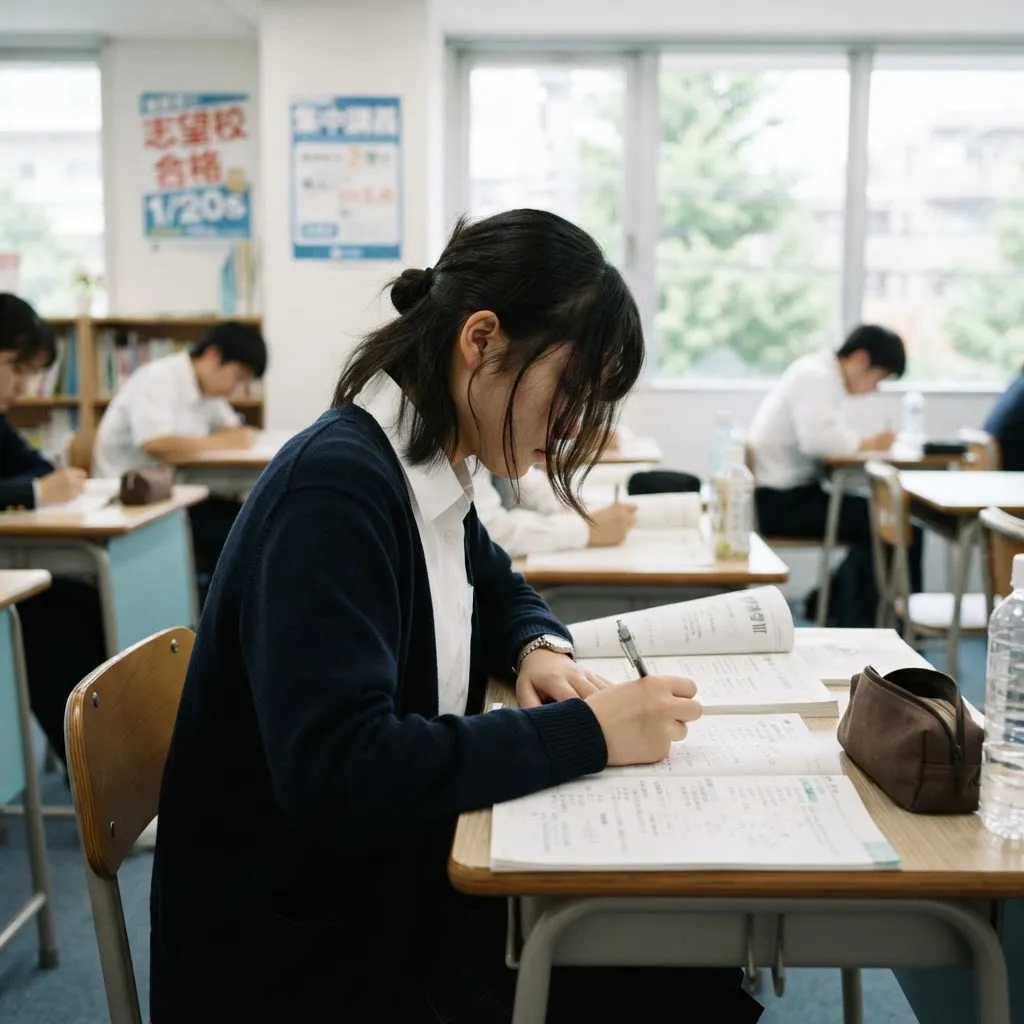 教科書を開いて問題を解く高校生
