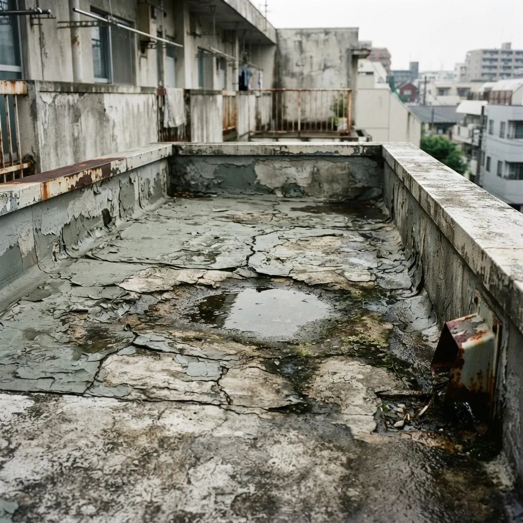 マンション屋上のウレタン防水改修（施工前）