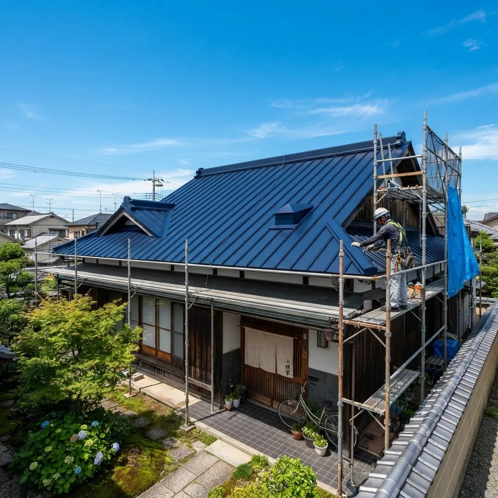 金属屋根の紺色塗装