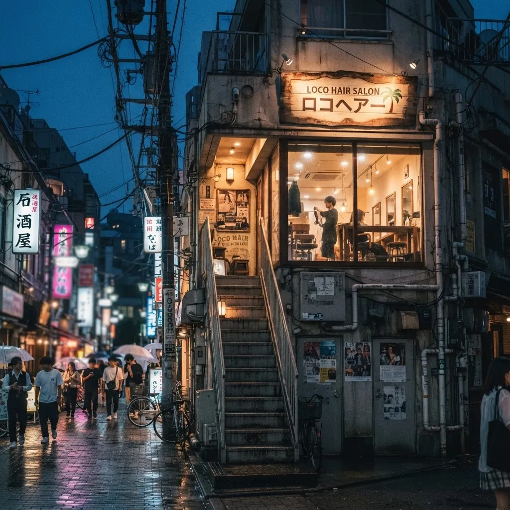 夕暮れの原宿・裏原にある CUE HARAJUKU の外観