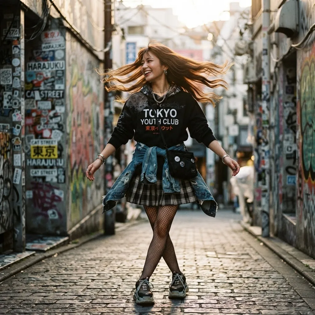 振り向きざまに髪が揺れる CUE HARAJUKU のヘアスタイル
